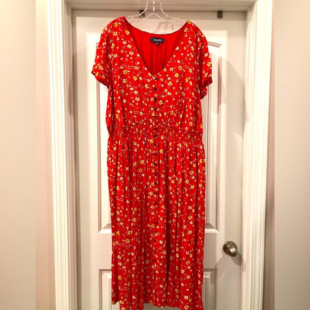 ModCloth Red Floral Midi-Dress Short Sleeve 3x